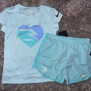 Nike Light Blue Heart Tee and Shorts Set